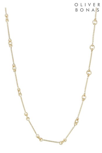 Oliver Bonas Fern Bar & Loop Link Chain Gold Plated Necklace (231970) | £49.50
