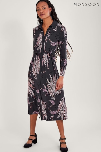 Monsoon Black Feather Print Shirt Dress (232854) | £80