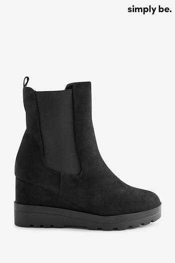 Simply Be Black Chelsea Wedge Ankle Boots In Extra Wide Fit (233469) | £55