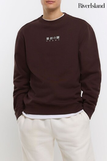 River Island Brown Japanese Crewneck Sweatshirt (233916) | £35