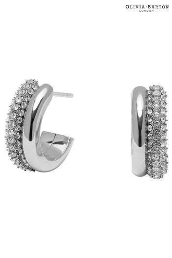 Olivia Burton Jewellery Ladies Silver Tone Classics Crystal Hoop Earrings (234482) | £65