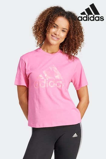 adidas Pink Sportswear Floral Graphic Big Logo T-Shirt (234679) | £23