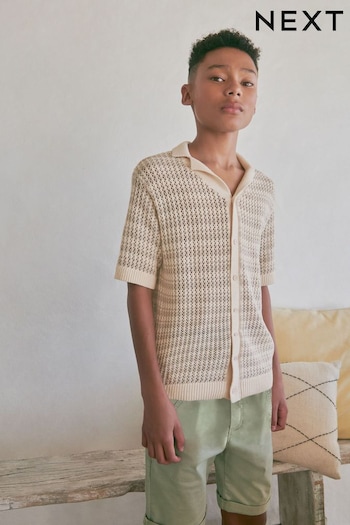 Neutral Crochet Stripe Short Sleeved Polo Shirt (3-16yrs) (234797) | £15 - £20