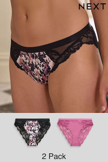 Animal Print/Rose Pink Lace Trim High Leg Knickers 2 Pack (234945) | £18