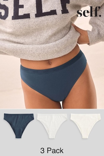 self. Navy Blue/Grey/Cream High Rise High Leg Cotton Rich Knickers 3 Pack (235171) | £22