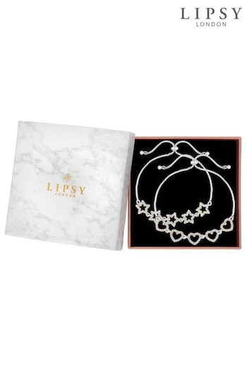 Lipsy Jewellery Silver Tone Aurora Borealis Star And Heart 2 Pack Toggle Gift Boxed Bracelet (235200) | £25
