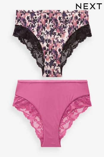 Animal Print/Rose Pink High Rise Lace Trim Knickers 2 Pack (235269) | £20