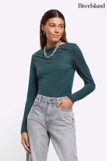 River Island Green Fitted Ruched Side Top (235437) | £25
