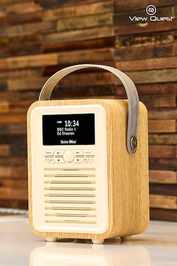View Quest Brown Mini Retro DAB Oak Radio (235528) | £84