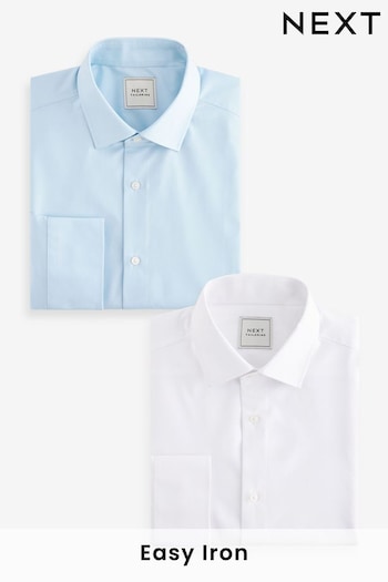 White/Blue Slim Fit Single Cuff Easy asymmetric Shirts 2 Pack (235552) | £34