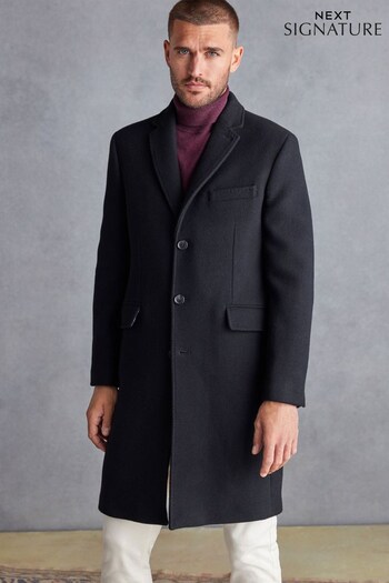 Black Signature Epsom Overcoat With Cashmere (235784) | £175