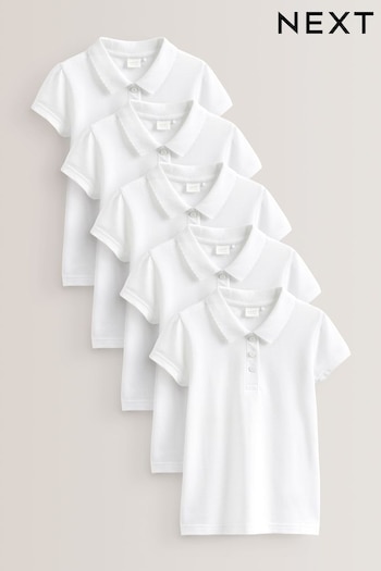 White 5 Pack Cotton Short Sleeve Polo Shirts (3-16yrs) (236383) | £17 - £26