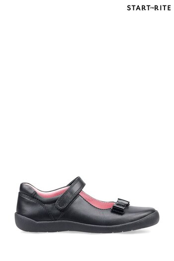 Start-Rite Giggle Riptape Black Leather School Shoes Wide Fit (238245) | £48