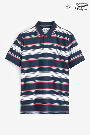 Original Penguin Blue Multi Stripe Jersey Tipped Polo Shirt (238408) | £55
