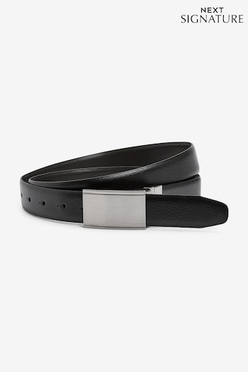 Black Signature Leather Plaque Belt (238576) | £18