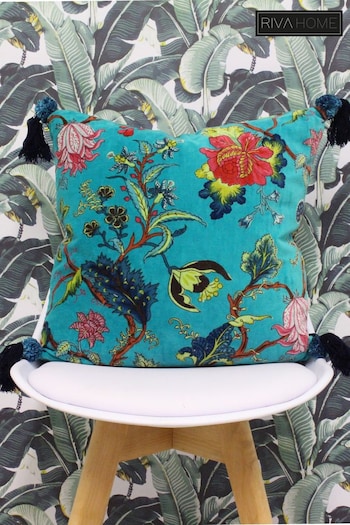 Riva Paoletti Kingfisher Blue Tree Of Life Floral Polyester Filled Cushion (238617) | £28