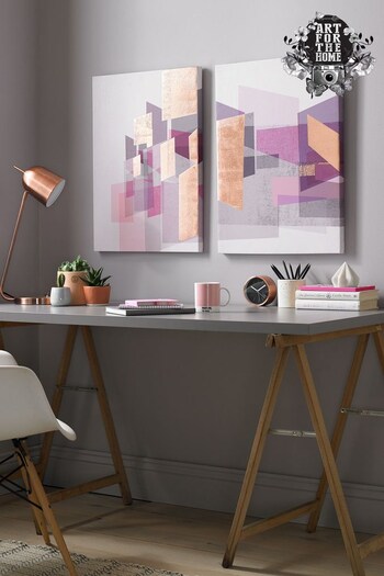 Art For The Home Set of 2 Gold Rose Gold Geo Wall Art (238775) | £68
