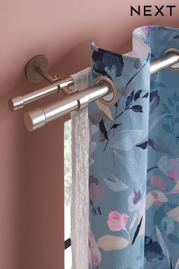 Brushed Silver Extendable Double Curtain & Voile Pole Kit (239037) | £45 - £65