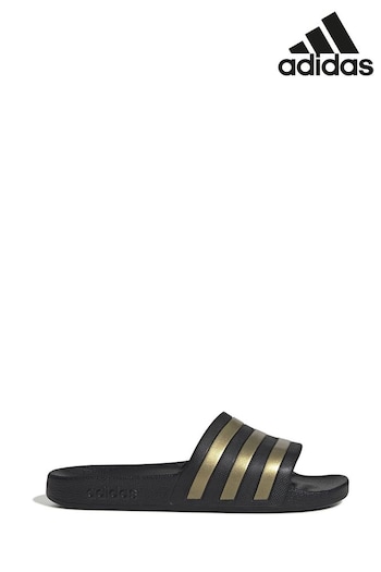 adidas womens Black/Gold Sportswear Adilette Aqua Slides (239039) | £20