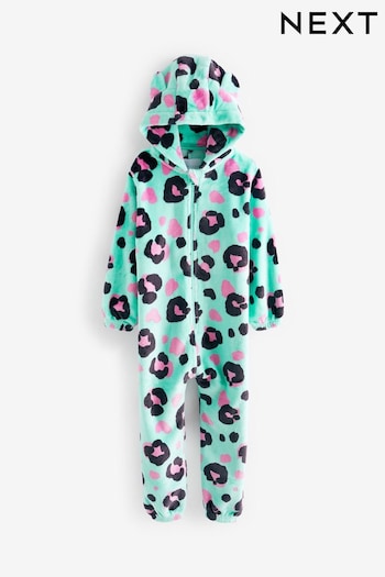Turquoise Blue Animal Print Fleece All-In-One (1.5-16yrs) (239109) | £21 - £34