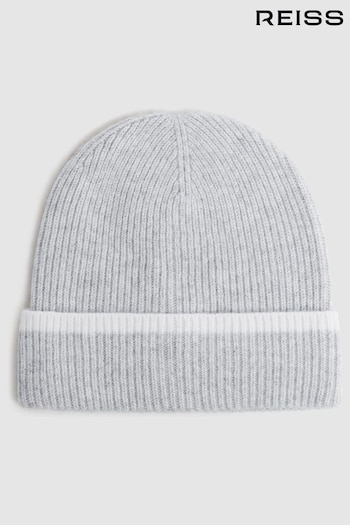 Reiss Grey/Ecru Hattie Wool Ribbed Beanie Hat (239290) | £48