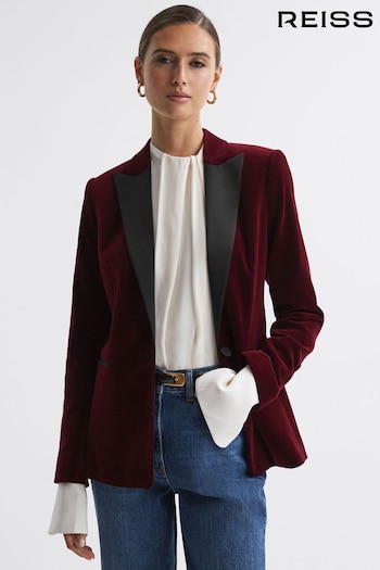 Reiss Red Opal Fitted Velvet Single Breasted Suit Blazer (239301) | £298