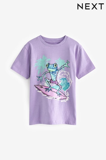 Purple Surfing Frog Short Sleeve Graphic T-Shirt (3-16yrs) (239428) | £4 - £7