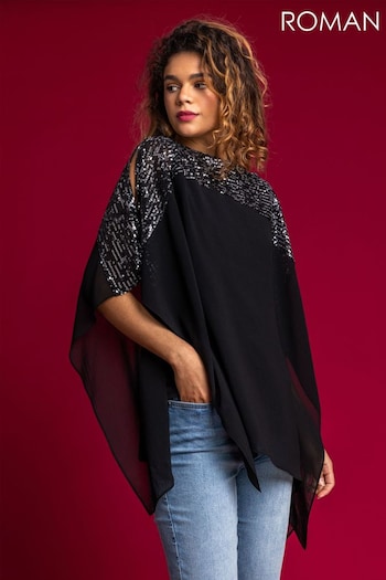 Roman Silver Sequin Embellished Chiffon Overlay Top (239467) | £35