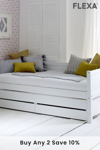 Flexa Kids White Nordic Daybed With Storage Drawers And Pull-Out Bed (239558) | £550