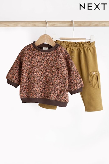 Chocolate Brown Floral Baby Cosy Sweater and Joggers 2 Piece Set (239595) | £15 - £17