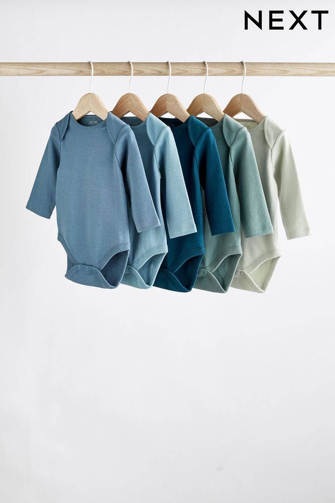 Modern Blue Baby Long Sleeve Bodysuits 5 Pack (239691) | £14 - £16