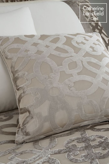 Catherine Lansfield Natural Lattice Cut Velvet Cushion (239928) | £16