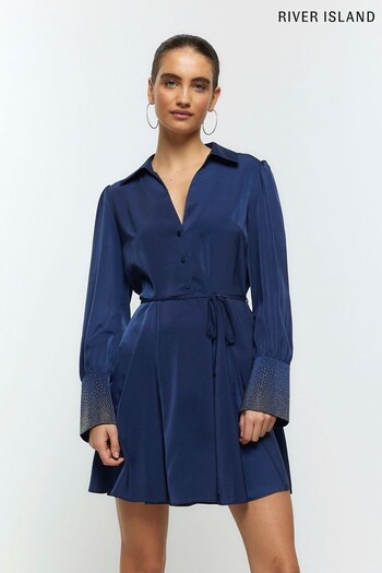 River Island Blue Diamonte Cuff  Godet the Shirt Dress (240774) | £55