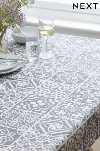 Grey Tile Print Wipe Clean Table Cloth With Linen (240893) | £24 - £34