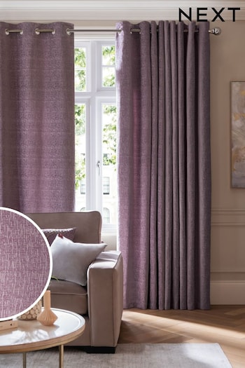 Mauve Purple Heavyweight Chenille Eyelet Lined Curtains (240928) | £60 - £155