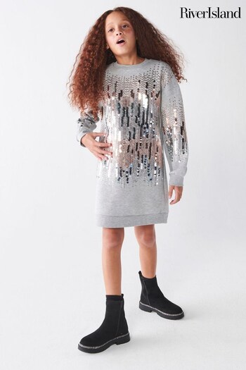 River Island Grey Girls Sequin Sweat Dress (241026) | £29