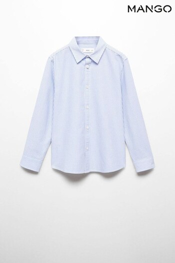 Mango Blue Cotton Button Up Stripe Oxford Shirt (241513) | £18