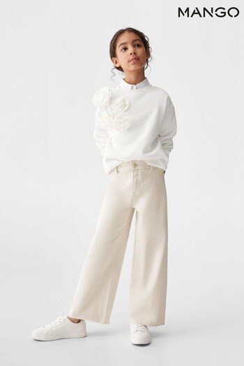 Mango Cream Frayed Hem Culotte Jeans (241647) | £26