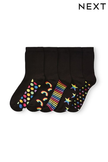 Rainbow Black Footbed Ankle Socks 5 Pack (241772) | £12