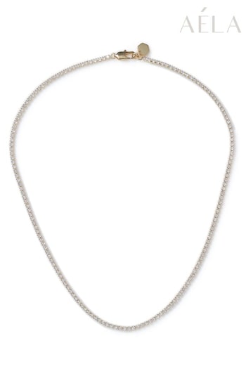 Aela Gold Tone Diamond Simulants Tennis Necklace (241892) | £25