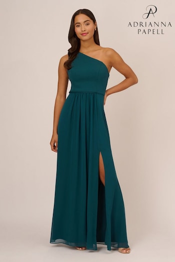 Adrianna Papell Green One Shoulder Chiffon Gown (242017) | £139