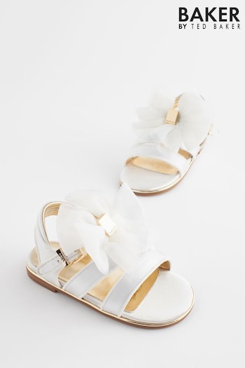 Baker by Ted Baker Girls Ivory Satin core Sandals with Organza Bow (242020) | £36