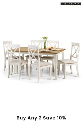 Julian Bowen Cream Davenport Dining Table and 6 Chairs Set (242174) | £650