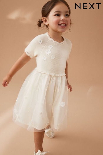 Ecru 2-In-1 Embroidered Mesh Occasion Dress (3mths-7yrs) (242266) | £25 - £29