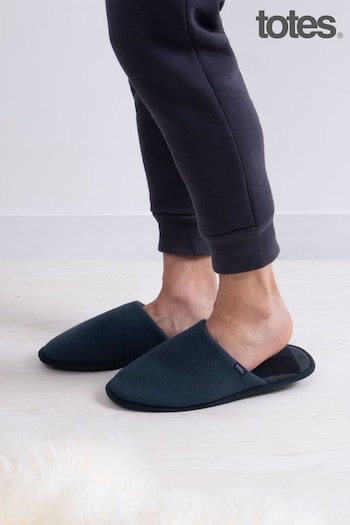 Totes Navy Mens Jersey Mule Slippers With Check Lining (242469) | £24