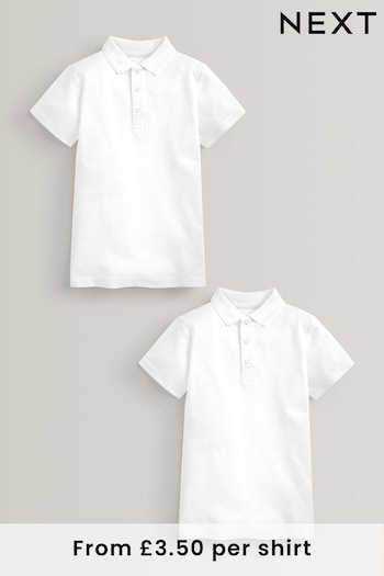 White Easy Fastening School Polo sans Shirts 2 Pack (3-12yrs) (243004) | £7 - £10.50