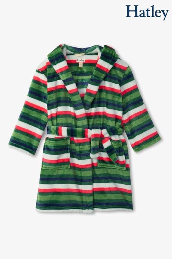 Hatley Green Candy Cane Striped Fleece Dressing Gown (243046) | £38