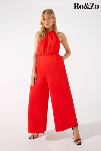 Ro&Zo - Red Sophia Twist Neck Culotte Jumpsuit (243253) | £129