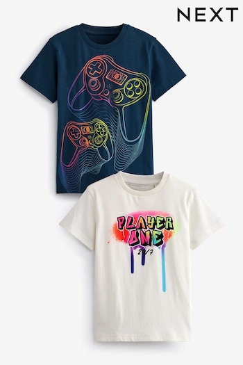 Navy Blue/White Rainbow Gaming Graphic Short Sleeve T-Shirts tattoo-print 2 Pack (3-16yrs) (243309) | £12 - £20