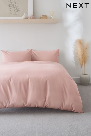 Pink Easy Care Polycotton Plain Duvet Cover and Pillowcase Set (243550) | £10 - £27